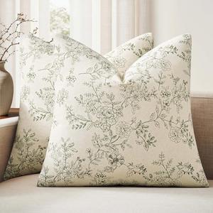 YZJZEDS Elegant Floral Throw Pillow Covers Set of 2, 18x18 Inch Moss