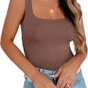 Zeagoo Women's Square Neck Double Lined Tank Tops Cute Summer Tops Seamless Slim Fit Basic Sleeveless Shirts (Brown) S