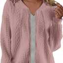 Women's Zip Up Cardigan Sweater Cable Knit Long Sleeve Crewneck Jackets Coat Lightweight Fall Casual Fashion Clothes