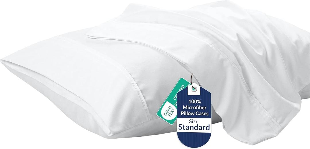 2 x Royale Linens Standard Pillowcase Set of 2 - Bed Pillow Cover - 20"x26" - White Pillowcases - 1800 Brushed Microfiber, Wrinkle & Fade Resistant - Soft & Cozy- Standard Size Pillow Case (STD, White)