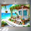 BlissYard Hello Summer Hawaiian Beach Banner Summer Beach Themed Party Decorations House Banner 7.5x5.9ft Outdoor Decorations Photo Props Sunshine Luau Themed Backdrop Decorations