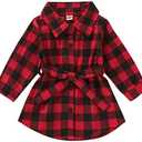 Kayotuas Toddler Kids Baby Girl Plaid Dress Long Sleeve Belted Botton Down Shirts Dresses Infant Fall Outfits, 110