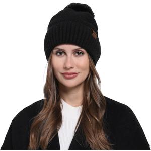 WOOH Womens Beanies for Winter,Knit Hat with Faux Fur Pom Pom Beanie for Women,Warm Fleece Lined,Less Static