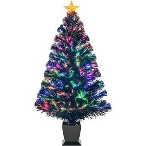 3ft Black Fiber Optic Christmas Tree,Pre-Lit Artificial Mini Christmas Tree, Tabletop Small Xmas Tree with Stars Holiday Home Decorations