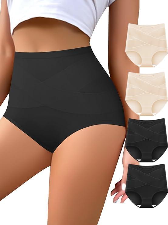 Women's High Waisted Underwear Slightly Tummy Control Cotton Panties Full Coverage Postpartum Briefs 4 Pack, XL