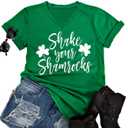Shake Your Shamrocks Funny St. Patrick's Day Irish T-Shirt Women V-Neck Letter Print Cute Shamrock Shirt Tee Tops Size L (Green) (Green, L)