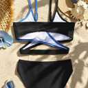 karrack Teen Girls Swimsuits Two-Piece V-Neck Bikini Adjustable Shoulder Straps Swimsuit Kids Bikini with Chest Pad Black/Grey Cute Swimsuit (Size12-14Years)