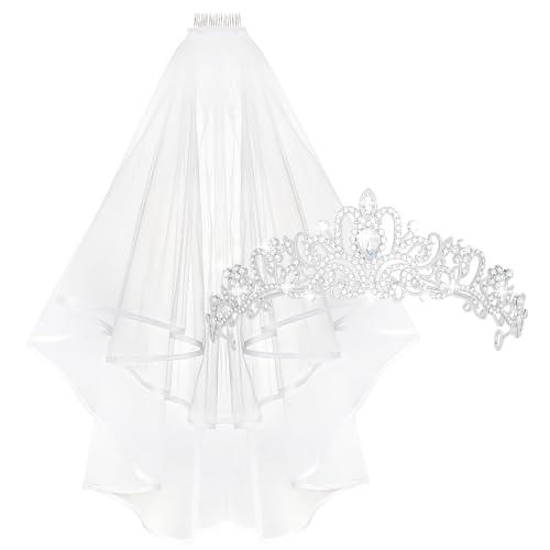 Bridal Veil and Tiara Set, Bachelorette Party Decorations, Bride Crown and Veil Set, Bridal Shower Gift Supplies, Bride Gifts for Bachelorette Party