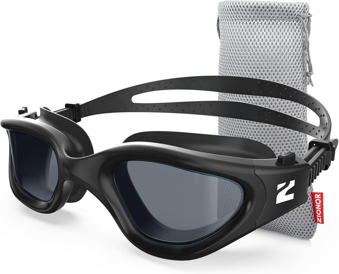 ZIONOR Swim Goggles, G1 SE Swimming Goggles Anti-Fog for Adult Men Women (A4-smoke Lens Allblack Frame)