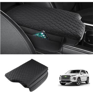 Shademax Custom Fit for Center Console Cover Hyundai Palisade 2020 2021 2022 2023 2024 2025 2026 Armrest Cover Center Console Pad PU Leather Armrest Seat Box Cover Protector with Pockets Storage Bag
