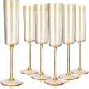 YOUBET 24 Pack Plastic Champagne Flutes - 6 Oz Gold Glitter Disposable Champagne Glasses - Square Plastic Wine Cups Wedding Toasting for Party Birthday Anniversary