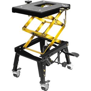 Jack Boss 350 Lbs Motorcycle Lift Jack Table, Hydraulic Foot-Operated Scissor Lift Jack for Bike, Motorcycle Stand with 4 Wheels Black