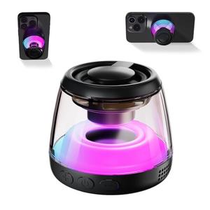 aipidmaga Magnetic Bluetooth Speaker,Wireless Induction Bluetooth Speaker,Mini Portable Cell Phone Stand for iPhone, Lanyard & RGB Night Light,or Home,Outdoors,Pool,Gift (Black-1PCS)