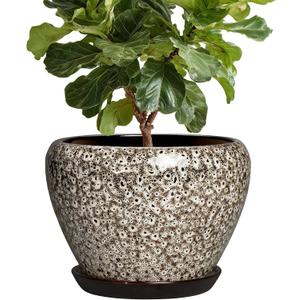 Ceramic Pots for Plants - 10 Inch Planters for Indoor Outdoor Plants, Decorative Plant Pots with Drainage Hole and Saucer, Large Plant Pot, Living Room Decor, Gardening Gifts, White Leopard