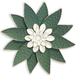 Metal Flower Wall Art Decor,10" Rustic Modern Antique Floral Sculpture, Distressed Iron Wall Hanging Home Decoration Accent Artworks for Indoor Kitchen Bedroom Living Office Outdoor Garden Patio (38B-Green)