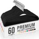 HOUSE DAY Black Velvet Hangers 60 Pack, Non Slip Clothes Felt Hanger Heavy Duty for Coat, Premium Slim Space Saving Suit Hangers for Closet Organizer, 360 Rotating Silver Hook, Black