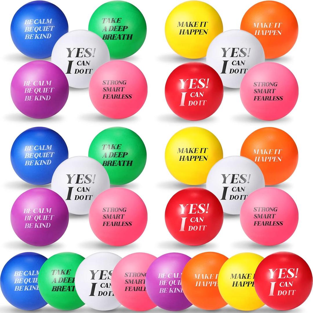 32 Pcs Motivational Stress Balls 1.57 Inch Colorful Foam Balls Inspirational Stress Relief Gifts Hand Exercise Quotes for Relief Encouraging Motivating Adults Kids