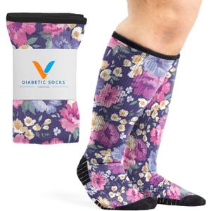 Viasox Compression Socks for Women and Men, Knee High Socks 12-15 mmhg Circulation Support for Flight, Travel, Daily (US, Alpha, Large, Regular, Regular, Floral)
