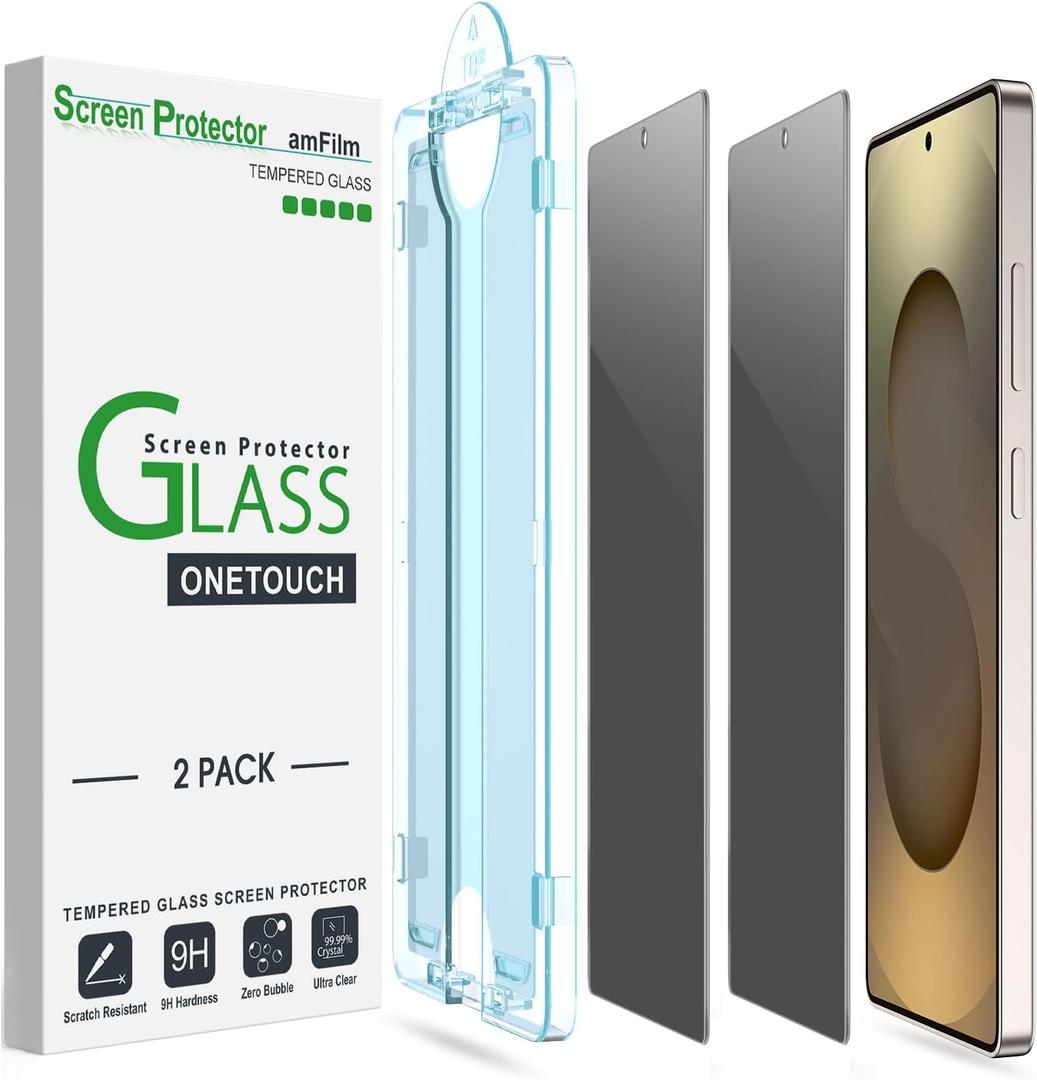 amFilm Auto-Alignment OneTouch for Samsung Galaxy S25 Ultra 6.9'' Privacy Screen Protector, Tempered Glass, 30 seconds Installation, Bubble Free, Privacy Protection 2 Pack