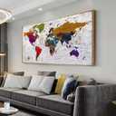 Framed Wall Art World Map Wall Art Canvas Picture 24inx48in Large Antiqued Map of The World Canvas Painting Artwork Prints for Office Wall Decor Home Living Room Decorations Framed Ready to Hang…
