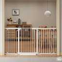 Extra Wide Baby Gate with Door 53.4-62 Inch Pressure Mounted, Auto Close Child Baby Gates for Doorways No Drill, Walk Through Dog Gate Indoor for The House, White