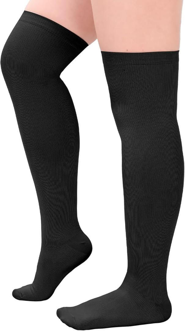 Plus Size Thigh High Compression Stockings for Circulation Support, Toeless Stocks for Men & Women, Beige 5X-Large (Beige-2)