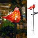 Bshine Solar Garden Decoration Outdoor Cardinal Lights, Hand Blown Glass Waterproof Solar Light Stake Red Cardinal Decorate Paths, Pathways, Lawns and Yards Art for Mom Gift, 2 Pack