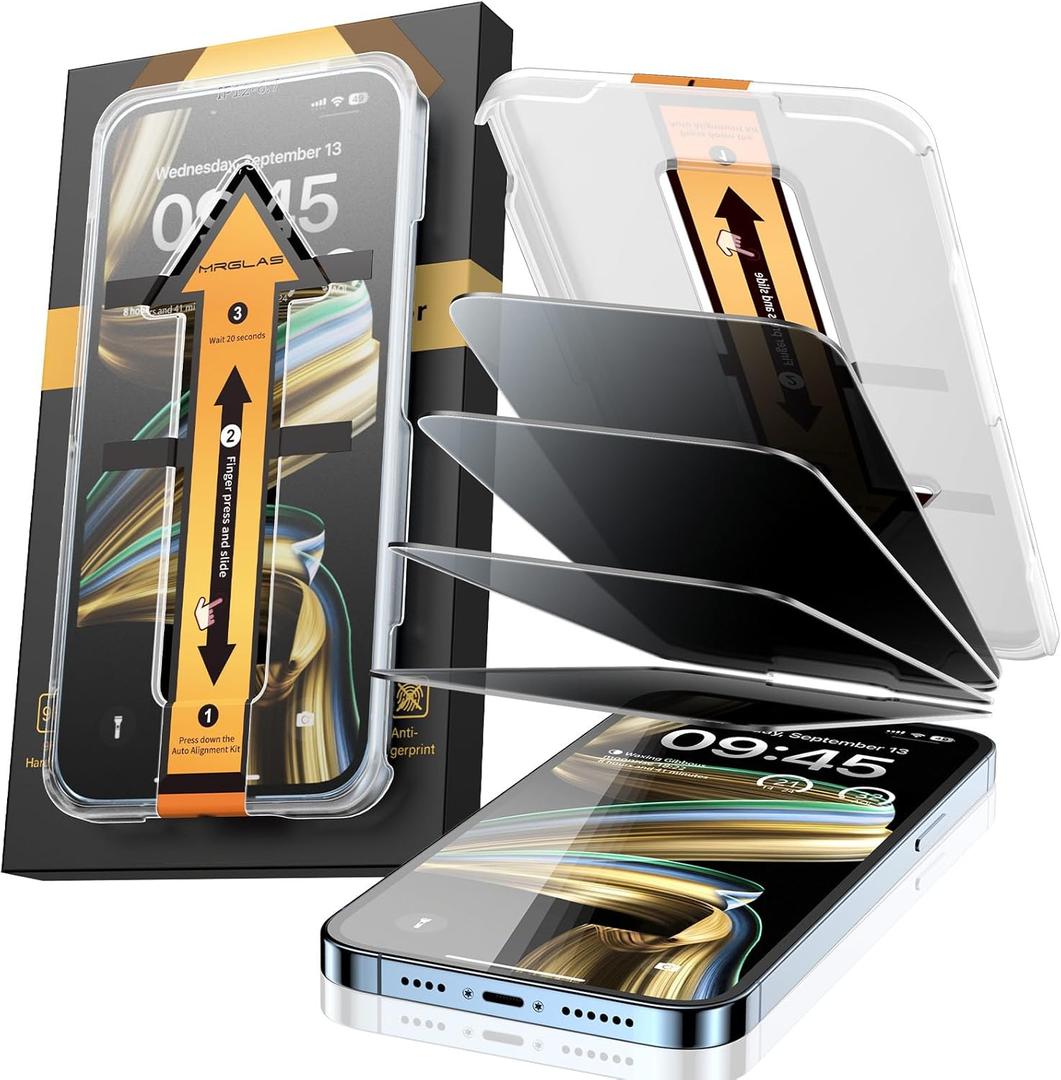 MRGLAS 4-Pack TOP 9H+ Glass for iPhone 16 Pro Privacy Screen Protector [Auto Alignment Kit] [10X Military Protection, 100% Anti Spy] UNBREAK Tempered Glass 6.3 inch Longest Durable Case-Friendly