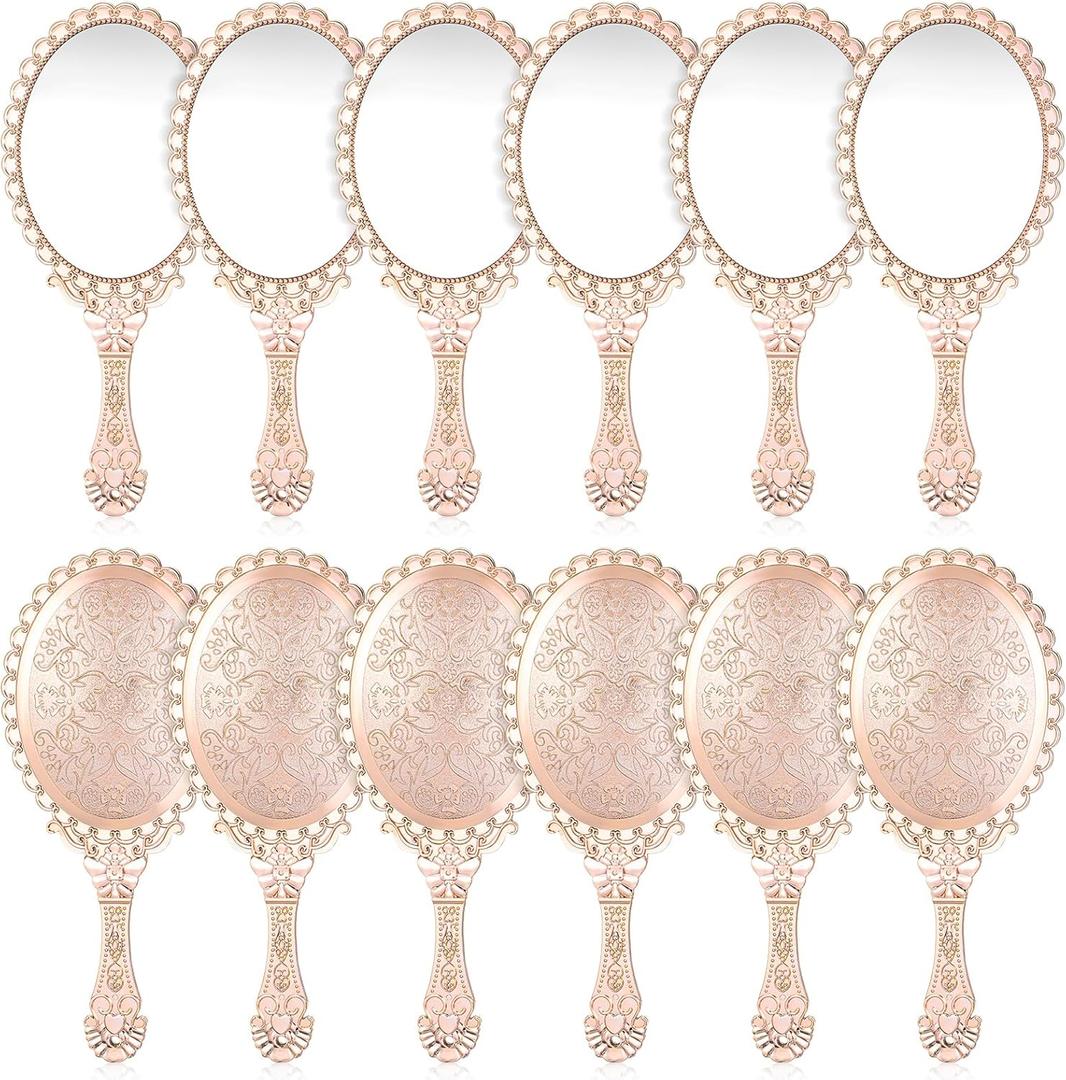 12 Pcs Vintage Handheld Mirrors, Vintage Handheld Mirror for Makeup Princess Mirrors Small Travel Handle Mirrors Portable Small Compact-Mirror for Women Wedding Classroom Tabletop Party