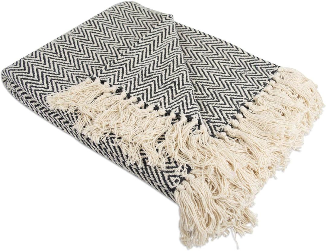 DII Chevron Throw Collection Handloomed Cotton, 50x60, Black