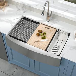 36 Inch Farmhouse Kitchen Sink Stainless Steel 16 Gauge 36x22 Inch Workstation Undermount Farmer Apron Front Workstation Single Bowl Farm Kitchen Sinks Basin