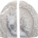 Yoption 1Pair Natural Agate Bookends 3 to 4 Lbs Book Ends Heavy Duty Bookend Holder Decor with Rubber Bumpers