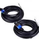 2Pack 25 ft Speakon to 1/4" Male Speaker Cables, Professional 12 Gauge AWG Wire Audio Amplifier Connection Cord, DJ/PA Wire with Twist Lock.