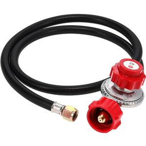 GasOne 2109-RED 4 ft High Pressure 0-20 PSI Adjustable Regulator with Red QCC-1 Type Hose-Works with Newer U.S. Propane Tanks