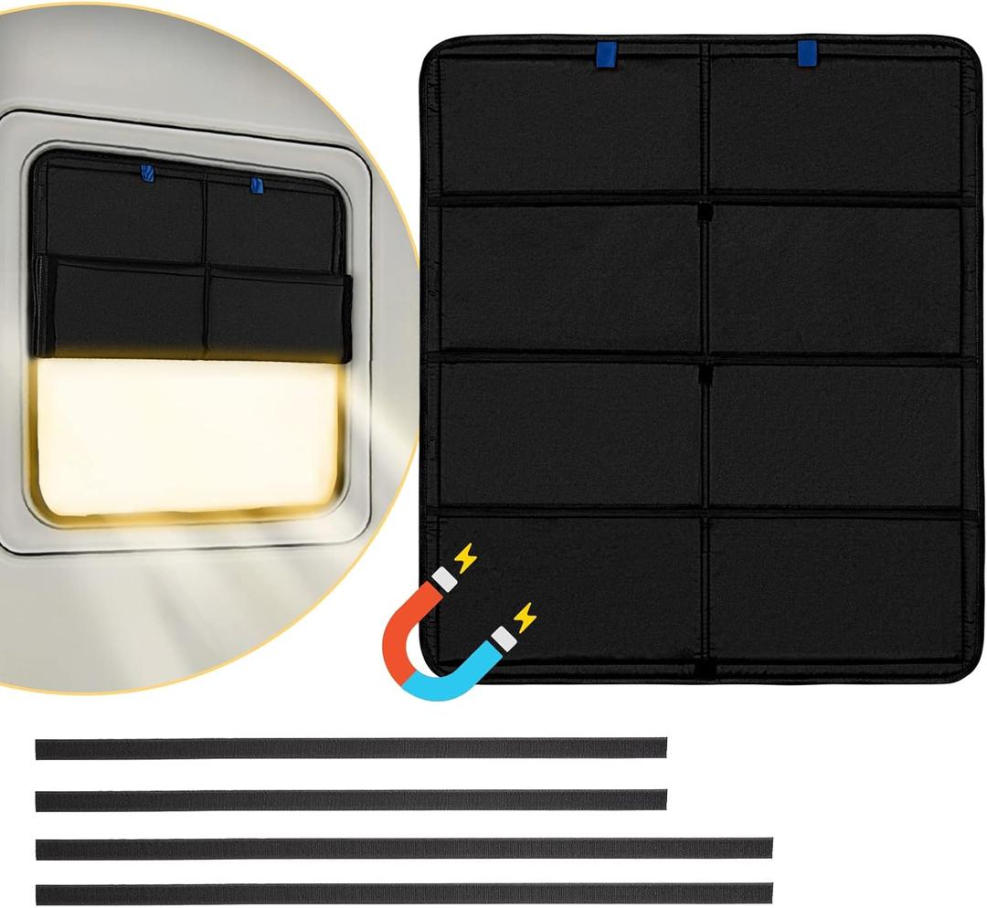 funomo RV Large Side Window Shade, 30 26 inch Foldable Magnet RV Blackout Window Cover, Keystone Outback Travel Trailer Side Windows Cover, UV Rays Protection Waterproof Thickened Oxford (Black)