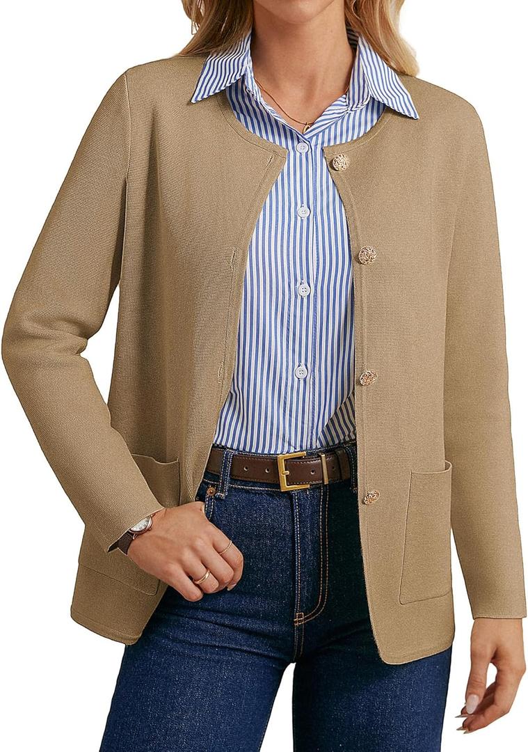 GRACE KARIN Sweater Blazers for Women 2025 Casual Button up Cardigan Sweater Open Front Knit Blazer Jacket with Pockets (M)