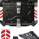 Aluminum Motorcycle Top Case, Universal Tail Box with Security Lock, Waterproof Helmet Luggage (Black) - 56L