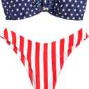 ZAFUL Women's Bandeau Bikini O Ring Strapless Tie Back High Cut Two Piece Swimsuit Bathing Suits (Medium, 5-flag1)