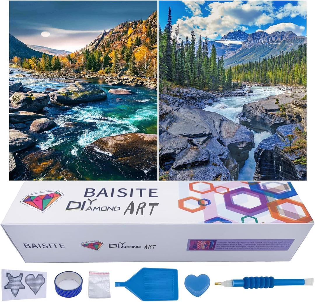 BAISITE Diamond Art Kits for Adults Beginners,2 Pack Round 5D Paint with Diamonds Pictures Full Drill Cross Stitch Home Wall Decor DIY Crafts Kits(12x16 Inches) BSTDPK807-808