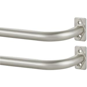 Wrap Around Curtain Rods 2 Pack, Brushed Nickel Single Curtain Rod for Window 48-84 Inch, Room Darkening Blackout Window Curtain Rods, Heavy Duty 1-Inch Telescoping Drapery Rod