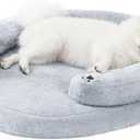 BurgeonNest Orthopedic Dog Bed for Small Dogs, Waterproof Soft Pet Cat Puppy Couch Bolster Bed with Pillow, Removable Washable Cover, Non-Slip Bottom, Egg-Crate Foam, Grey (28.0"L x 23.6"W x 6.5"TH)