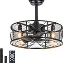 ADXEICE 18" Caged Ceiling Fan with Light Farmhouse Fandelier with Light and Remote Ultra-Quiet Rustic Chandelier Fan - for Kitchen, Living Room, Nursery,Cat Spaces