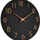 Mosewa Wall Clock 14 Inch Black Battery Operated Silent Non Ticking Simple Minimalist Rose Gold Numbers Decorative for Bedroom Living Room Kitchen Home Office