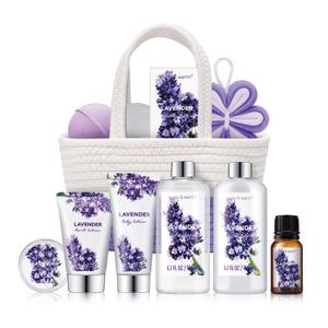Spa Gift Baskets for Women - Body & Earth 11pcs Lavender Gift Sets with Bubble Bath, Shower Gel, Body Lotion, Birthday Gifts for Women, Spa Kit for Mom Gifts, Purple Gifts (11 Piece Set, Lavender Purple)