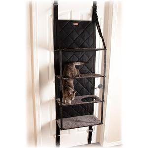 K&H Pet Products Hangin Cat Tree Door Mounted Cat Furniture, Space Saving Multi-Level Wall Perch Hammock Bed, Interconnecting Levels, Collapsible, Tool-Free Assembly - Gray - Fits Doors <80in H