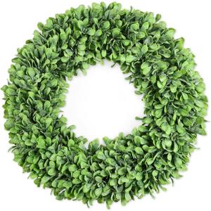 24 Inch Artificial Boxwood Wreath Spring Summer Wreath Faux Greenery Wreaths for Front Door Outside Wall Window Porch Farmhouse Garden Wedding Party Home Decor