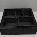 Drawer Organizer, Cube Baskets for Storage Shelves, Handmade Small Woven Basket, Shallow Storage Bins for Organizing Desk, Dresser, Kitchen, Pantry, Nested 7 Pack, Black