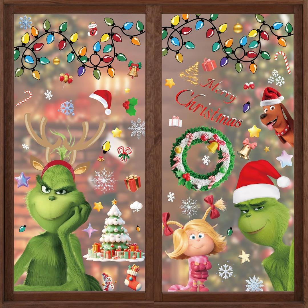 SUNWISHA Christmas Window Clings 10 PCS Reusable Double Sided Static Christmas Stickers Indoor Decor