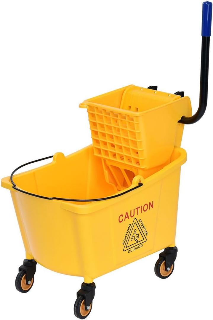 Goplus Commercial Mop Bucket Side Press Wringer Cleaning Caddy with 35 Quart Larger Capacity, Yellow (1 Count (Pack of 1))