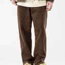 PLEPAN Mens Corduroy Pants Baggy Wide Leg Casual Elastic Waist Drawstring Loose Fit Sweatpants (Brown, XXXL)
